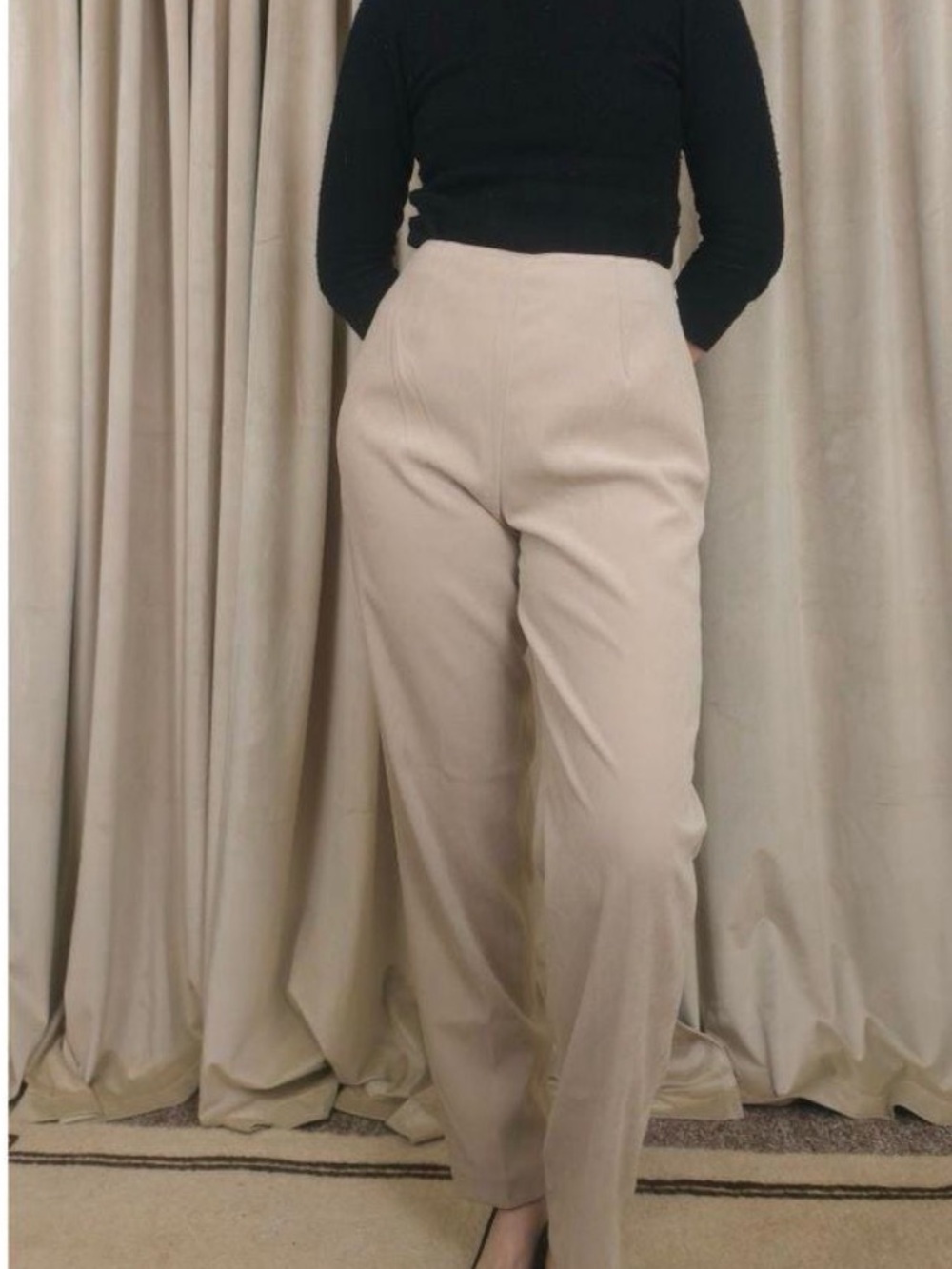 Vintage Ann Taylor Studio 100% Silk Beige High-Rise Straight Leg Trousers